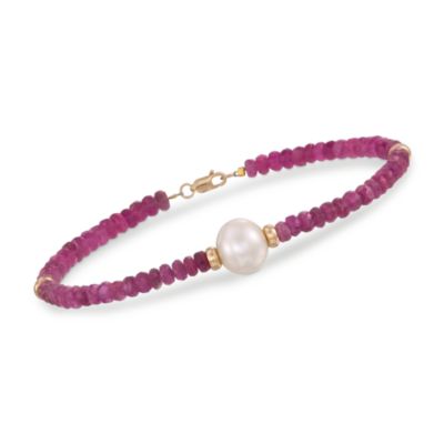 9-10mm Pearl and Tourmaline Bracelet in 14kt Yellow Gold. 7.25" &mdash; Alt Image 1