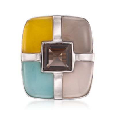 2.30 Carat Smoky Quartz and Multicolored Agate Ring in Sterling Silver &mdash; Alt Image 1