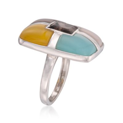 2.30 Carat Smoky Quartz and Multicolored Agate Ring in Sterling Silver &mdash; Alt Image 3