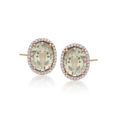 8.50 ct. t.w. Oval Green Quartz and .25 ct. t.w. Diamond Earrings in 14kt Yellow Gold &mdash; Alt Image 1