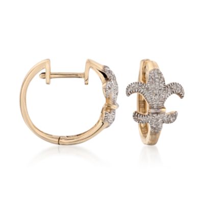 .15 ct. t.w. Diamond Fleur-De-Lis Hoop Earrings in 14kt Yellow Gold &mdash; Alt Image 1