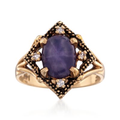 C.1970 Vintage 2.55 Carat Faux Star Ruby Ring With Diamonds in 14kt Yellow Gold. Size 6 &mdash; Alt Image 1