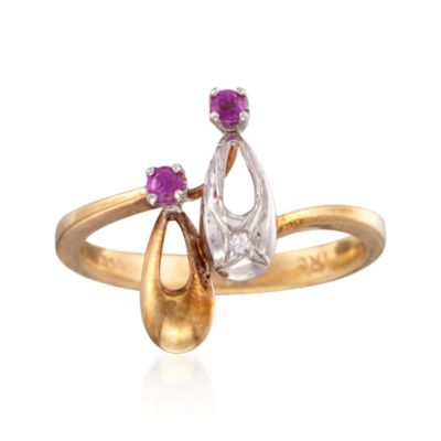 C. 1970 Vintage .10 ct. t.w. Ruby Teardrop Ring In 10kt Two-Tone Gold. Size 6.5 &mdash; Alt Image 1