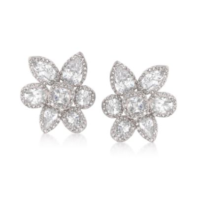 17.00 ct. t.w. CZ Flower Earrings in Sterling Silver &mdash; Alt Image 1