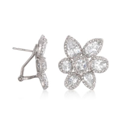 17.00 ct. t.w. CZ Flower Earrings in Sterling Silver &mdash; Alt Image 3
