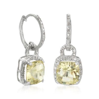5.50 ct. t.w. Lemon Quartz and .13 ct. t.w. Diamond Earrings in Sterling Silver &mdash; Alt Image 3