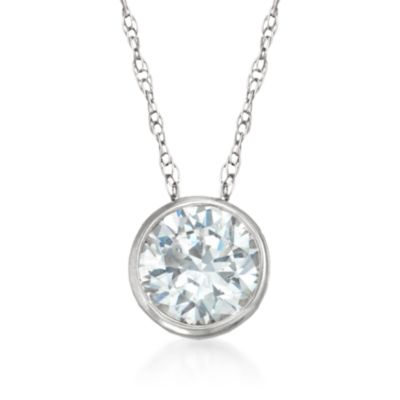 1.50 Carat CZ Bezel Necklace in 14kt White Gold. 18" &mdash; Alt Image 1
