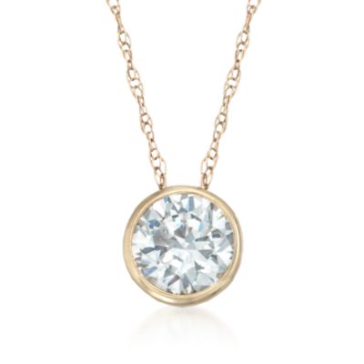 1.50 Carat CZ Bezel Necklace in 14kt Yellow Gold. 18" &mdash; Alt Image 1