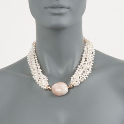 Pearl and Morganite Multi-Strand Necklace in 14kt Yellow Gold. 18" &mdash; Alt Image 2
