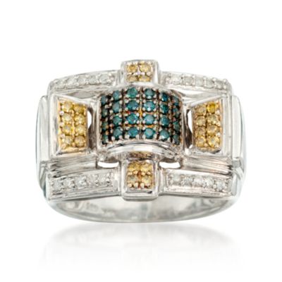 C. 1990 Vintage Multicolored Diamond Buckle Ring in 14kt White Gold. Size 10 &mdash; Alt Image 1