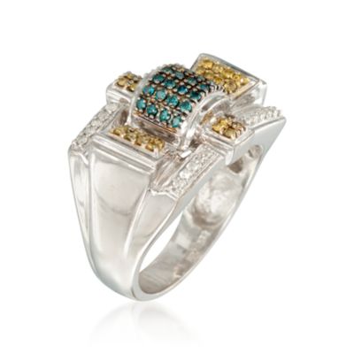 C. 1990 Vintage Multicolored Diamond Buckle Ring in 14kt White Gold. Size 10 &mdash; Alt Image 2