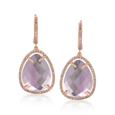 9.75 ct. t.w. Rose De France Amethyst and .56 ct. t.w. Diamond Drop Earrings in 14kt Rose Gold &mdash; Alt Image 1