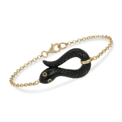 Black Agate Snake Bracelet With .10 ct. t.w. Sapphires in 14kt Yellow Gold &mdash; Alt Image 1