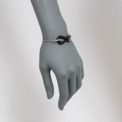 Black Agate Snake Bracelet With .10 ct. t.w. Sapphires in 14kt Yellow Gold &mdash; Alt Image 2