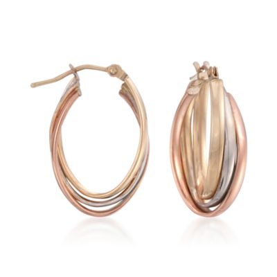 Italian 14kt Tri-Tone Hoop Earrings &mdash; Alt Image 1