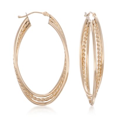 Italian Oval Twist Hoop Earrings in 14kt Yellow Gold &mdash; Alt Image 1