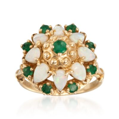 C. 1960 Vintage Opal and 1.00 ct. t.w. Emerald Ring in 14kt Yellow Gold. Size 5.5 &mdash; Alt Image 1