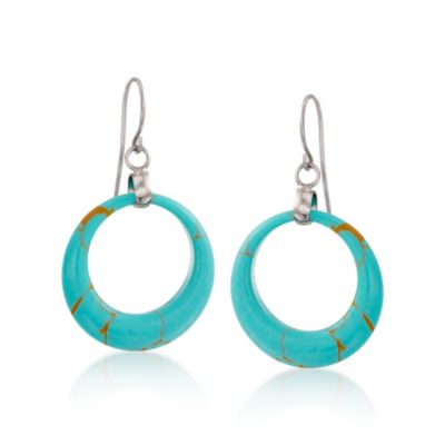 Turquoise Circle Drop Earrings in Sterling Silver &mdash; Alt Image 1