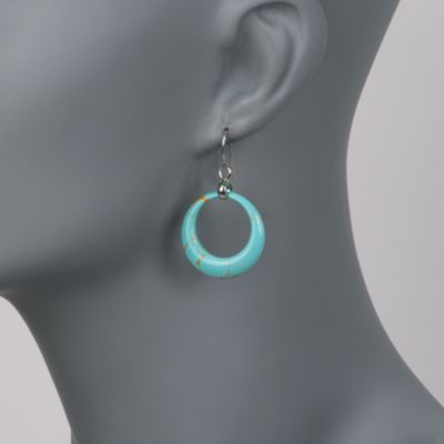 Turquoise Circle Drop Earrings in Sterling Silver &mdash; Alt Image 2