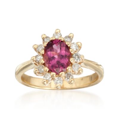 C. 1980 Vintage Pink Tourmaline and Diamond Ring In 14kt Yellow Gold. Size 7 &mdash; Alt Image 1