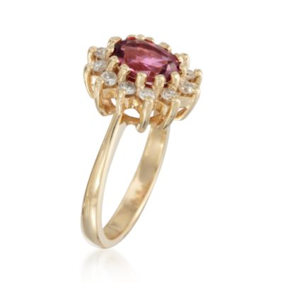C. 1980 Vintage Pink Tourmaline and Diamond Ring In 14kt Yellow Gold. Size 7 &mdash; Alt Image 3