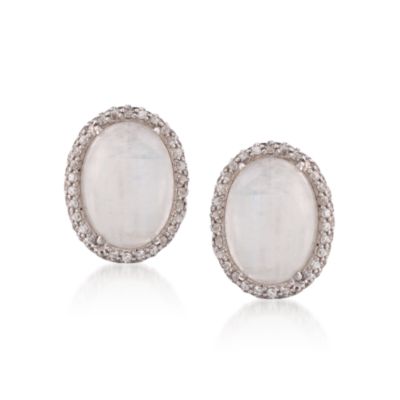 Cabochon Moonstone and 1.75 ct. t.w. CZ Earrings in Sterling Silver &mdash; Alt Image 1