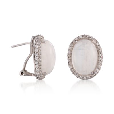 Cabochon Moonstone and 1.75 ct. t.w. CZ Earrings in Sterling Silver &mdash; Alt Image 3