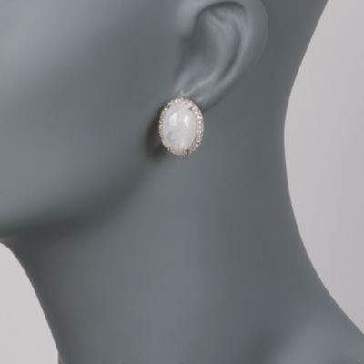 Cabochon Moonstone and 1.75 ct. t.w. CZ Earrings in Sterling Silver &mdash; Alt Image 2