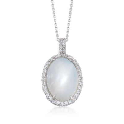 Cabochon Moonstone and 1.40 ct. t.w. CZ Drop Necklace in Sterling Silver. 20" &mdash; Alt Image 1