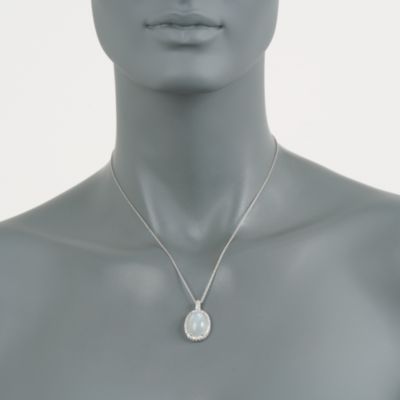 Cabochon Moonstone and 1.40 ct. t.w. CZ Drop Necklace in Sterling Silver. 20" &mdash; Alt Image 2