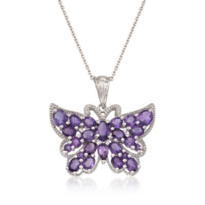 4.50 ct. t.w. Amethyst Butterfly Drop Necklace in Sterling Silver. 18" &mdash; Alt Image 1
