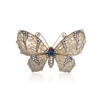 C. 1980 Vintage 2.00 ct. t.w. Diamond and .50 Carat Sapphire Butterfly Pin in 18kt Yellow Gold &mdash; Alt Image 1