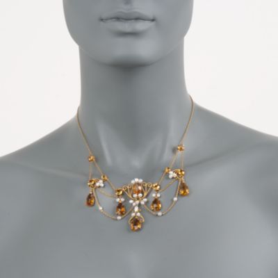 C. 1980 Vintage 20.05 ct. t.w. Citrine Necklace With Pearls in 14kt Yellow Gold. 16.5" &mdash; Alt Image 2