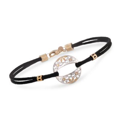 Italian Black Cord Bracelet With 14kt Two-Tone Gold. 7.5" &mdash; Alt Image 1