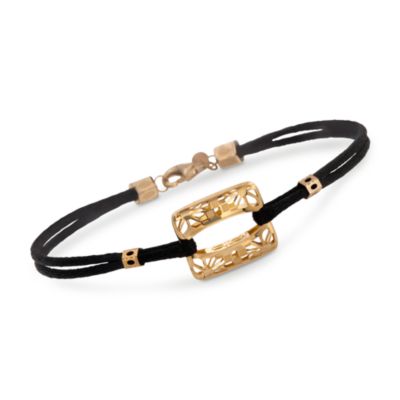 Italian Black Cord Bracelet With 14kt Yellow Gold. 7.5" &mdash; Alt Image 1