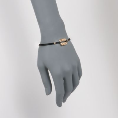 Italian Black Cord Bracelet With 14kt Yellow Gold. 7.5" &mdash; Alt Image 2