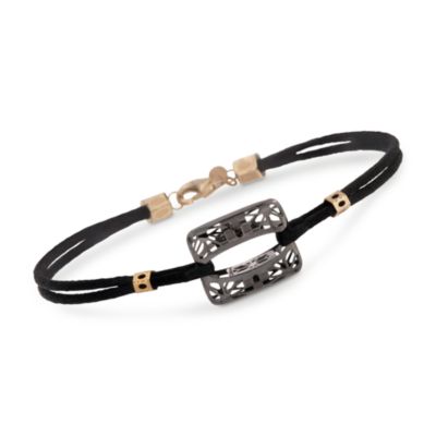 Italian Black Cord Bracelet With 14kt Yellow Gold. 7.5" &mdash; Alt Image 1