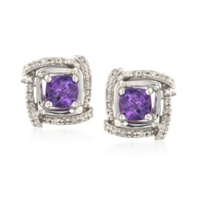 1.40 ct. t.w. Amethyst and .12 ct. t.w. Diamond Earrings in Sterling Silver &mdash; Alt Image 1