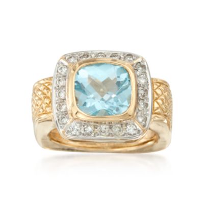 C. 2000 Vintage 2.95 Carat Blue Topaz Ring With Diamonds in 14kt Yellow Gold. Size 6 &mdash; Alt Image 1
