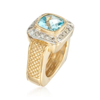 C. 2000 Vintage 2.95 Carat Blue Topaz Ring With Diamonds in 14kt Yellow Gold. Size 6 &mdash; Alt Image 3