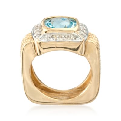 C. 2000 Vintage 2.95 Carat Blue Topaz Ring With Diamonds in 14kt Yellow Gold. Size 6 &mdash; Alt Image 4