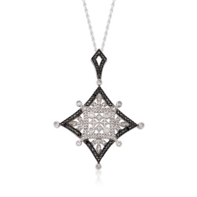 .75 ct. t.w. Black and White Diamond Drop Necklace in Sterling Silver. 18" &mdash; Alt Image 1