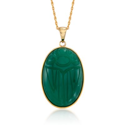 Green Agate Scarab Necklace in 14kt Gold Over Sterling Silver. 16" &mdash; Alt Image 1