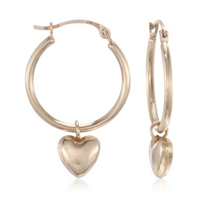 Heart Charm Hoop Earrings in 14kt Yellow Gold &mdash; Alt Image 1