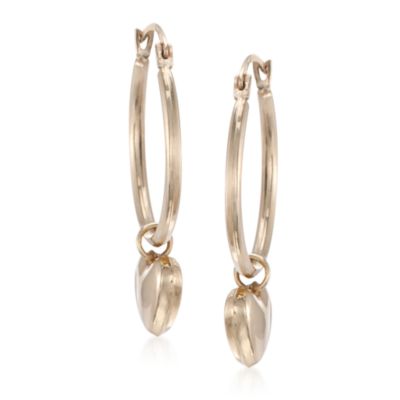 Heart Charm Hoop Earrings in 14kt Yellow Gold &mdash; Alt Image 3