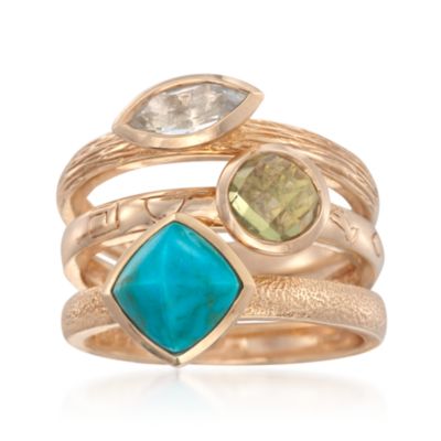 Set of Three 8.50 ct. t.w. Multi-Gemstone Rings in 18kt Over Sterling &mdash; Alt Image 1