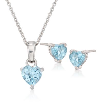 1.60 ct. t.w. Blue Topaz Heart-Shaped Necklace and Earring Set in Sterling Silver. 18" &mdash; Alt Image 1