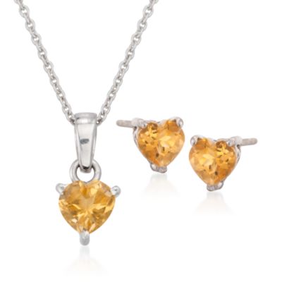 1.40 ct. t.w. Citrine Heart-Shaped Necklace and Earring Set in Sterling Silver. 18" &mdash; Alt Image 1