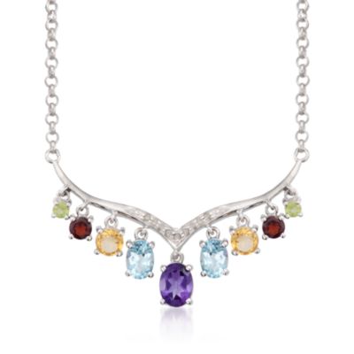 4.20 ct. t.w. Semiprecious Gem and .10 ct. t.w. Diamond Tiara Necklace in Sterling Silver. 18" &mdash; Alt Image 1