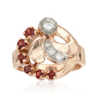 C. 1940 Vintage .45 ct. t.w. Garnet and .35 ct. t.w. Diamond Ring in Two-Tone. Size 7.25 &mdash; Alt Image 1
